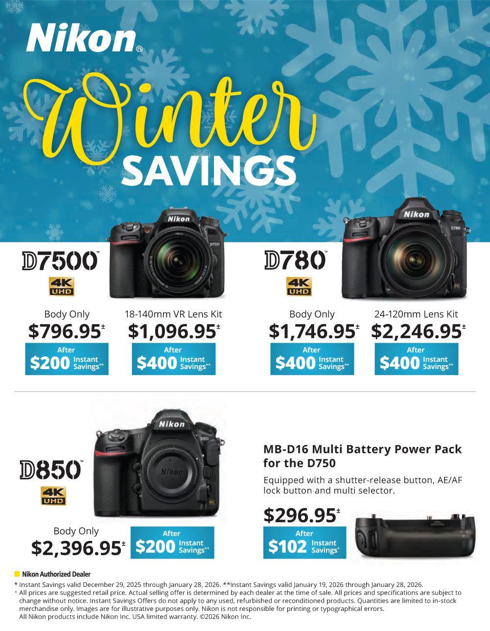 NIKON DSLR Winter Savings at K&R.  Prepare for Winter.