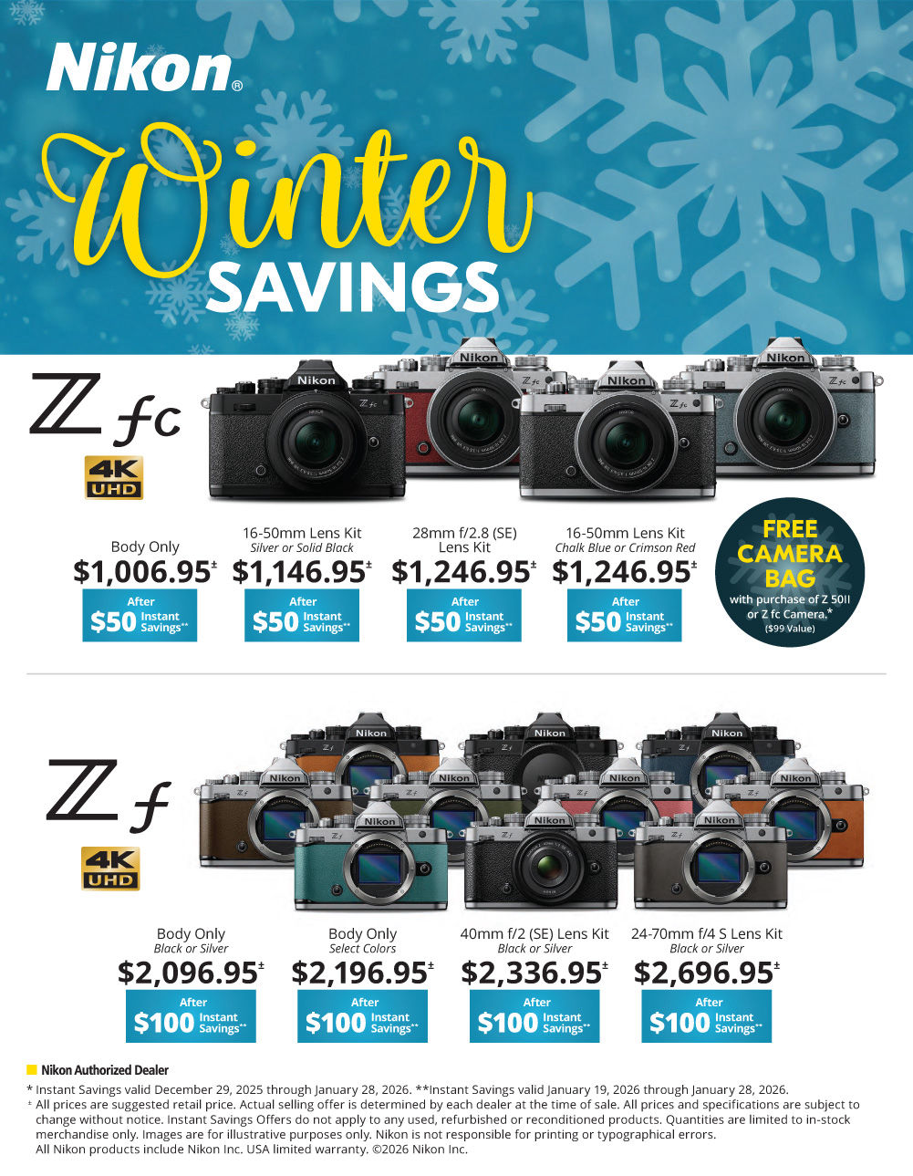 Nikon Zf and Zfc Winter savings at K&R