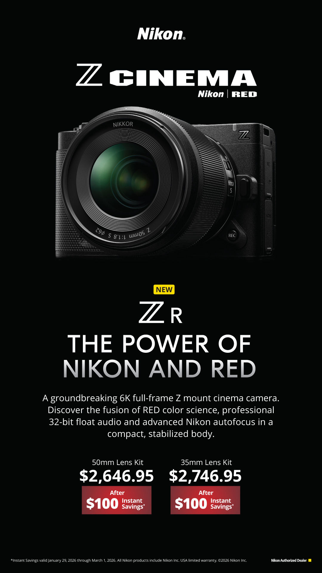 NIKON  Z R Cinema  Red Valentine's  Savings at K&R photographics