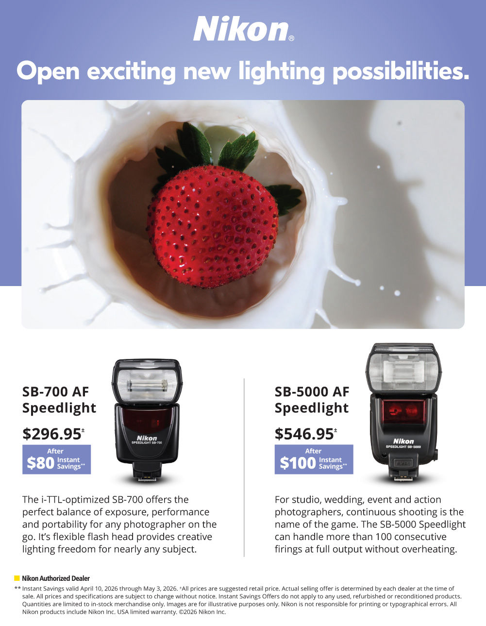 Nikon Spring Savings on Powerful Sb5000 and SB700 speedlights