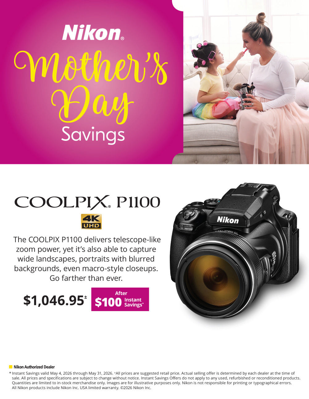 NIKON  Coolpix P1100 for Mother's Day  Savings at K&R photographics