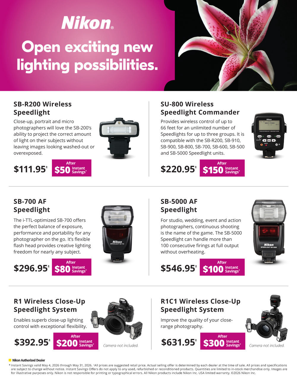 Nikon Spring Savings on Powerful Sb5000 and SB700 speedlights