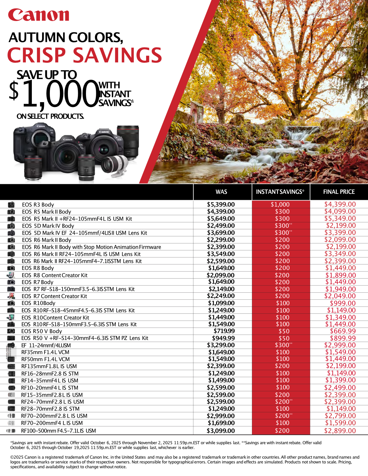 CANON Prices, CANON Autumn Colors Savings