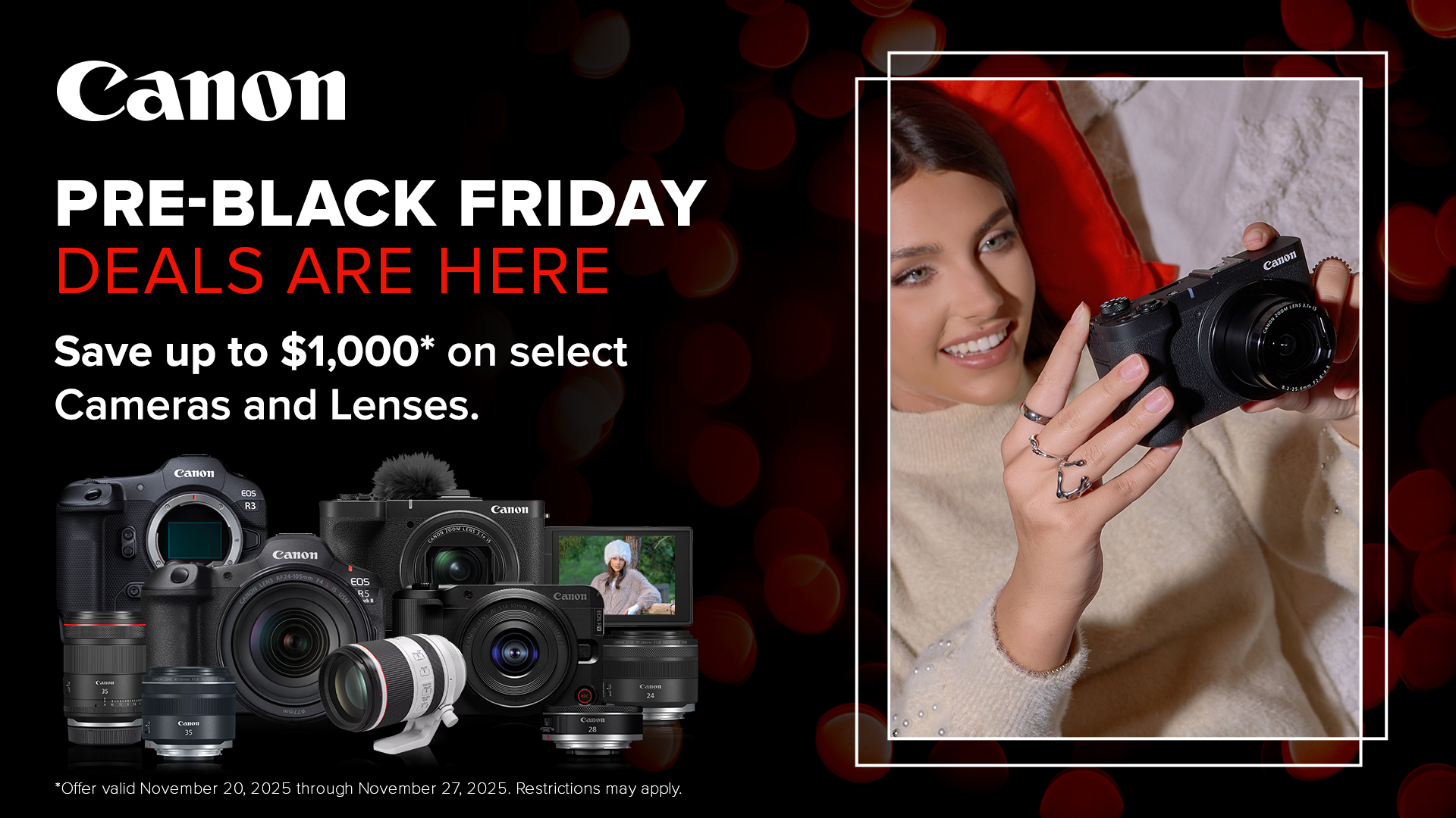 CANON Black Friday special deals on canon lenses and Canon Cameras at K&R Photographics