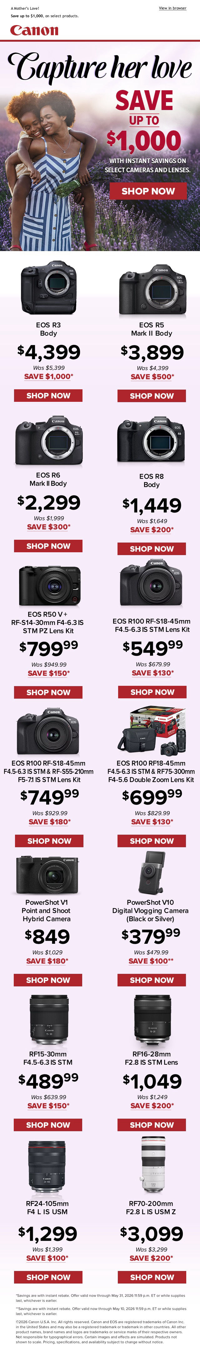 CANON Crisp Savings  Sale at K&R photographics