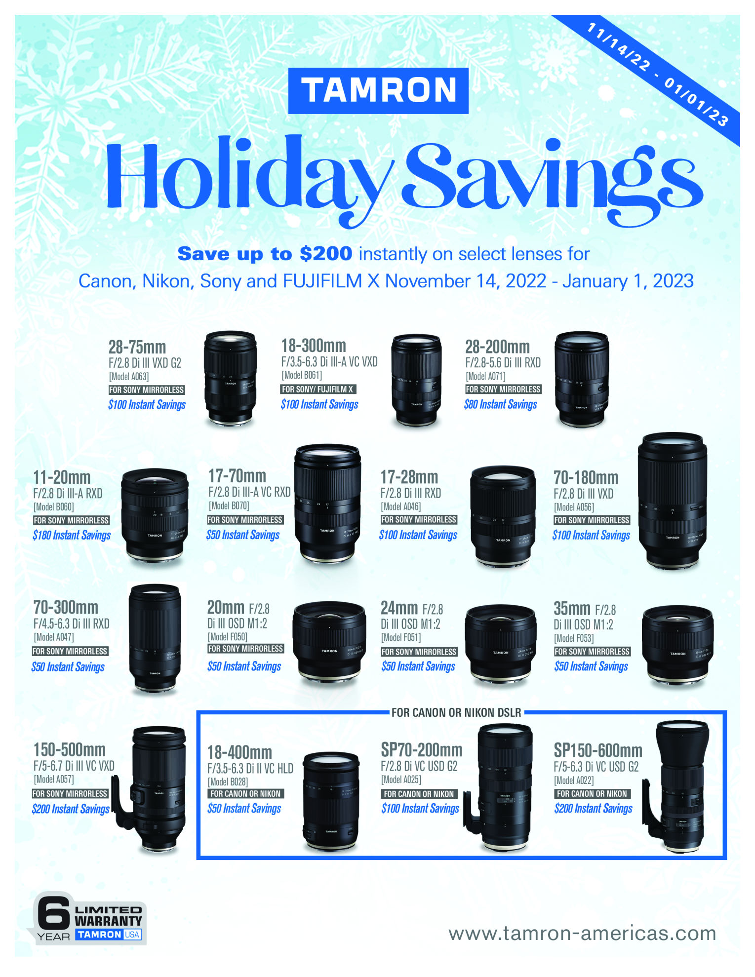Tamron deals, Tamron lenses, Holiday Savings