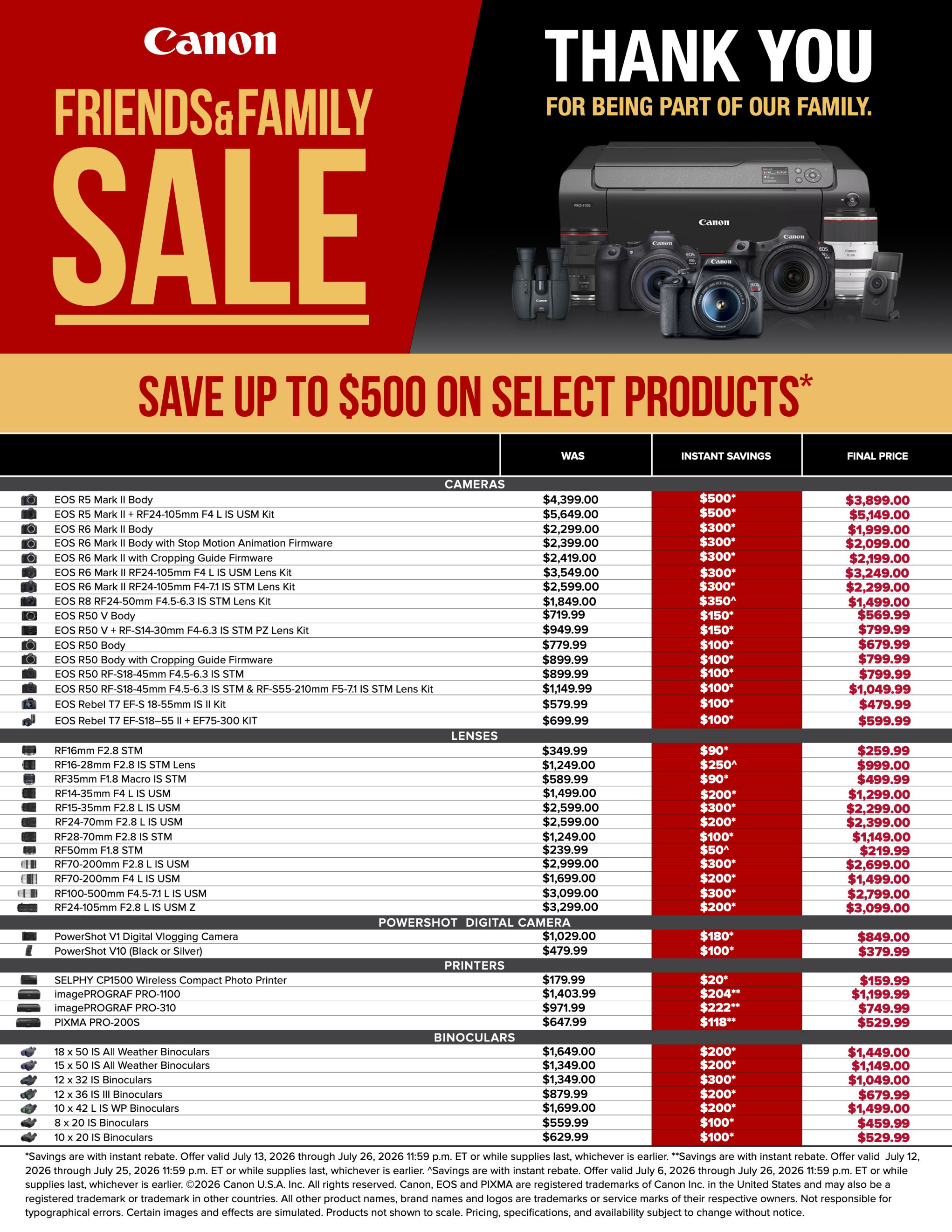Canon Customer Passionate Savings Sale at K&R photographics