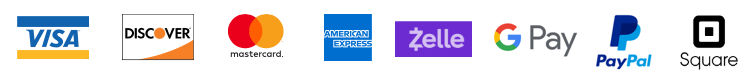 Payment TypesVISA, Discover, Master Card, AMX< American Express, Veemo, PayPall, Square, Zelle