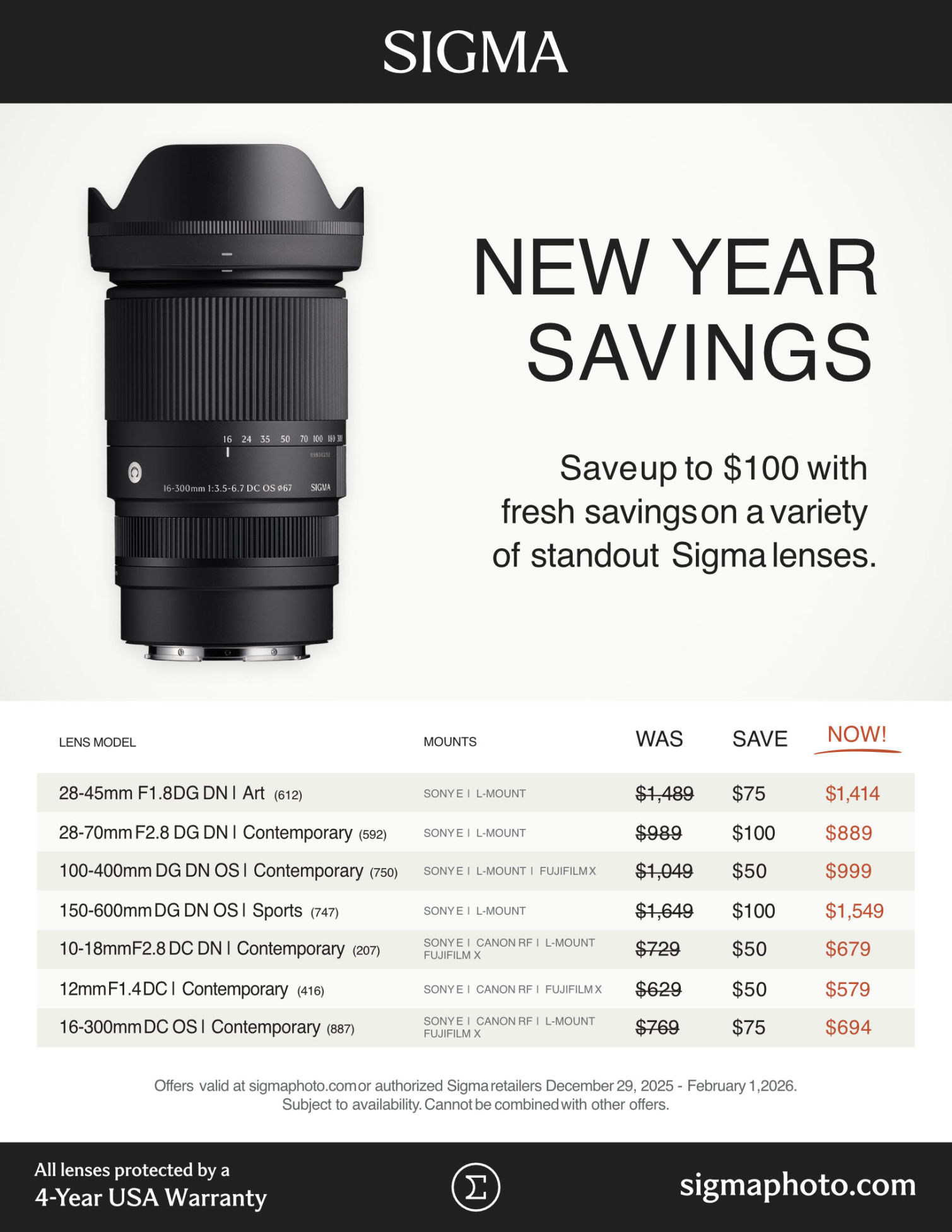 Sigma lens New Year Savings