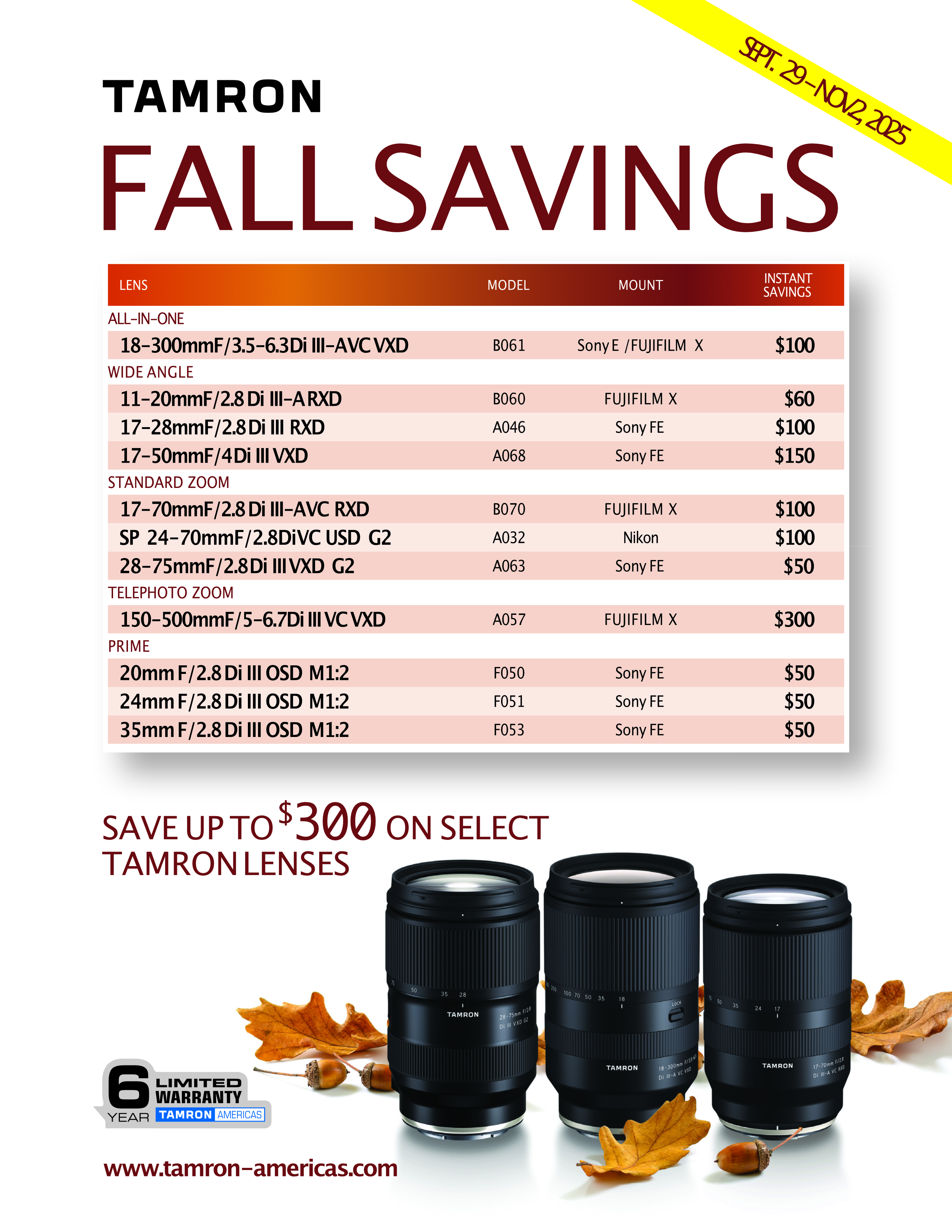 Tamron Fall  Savings Event at K&R