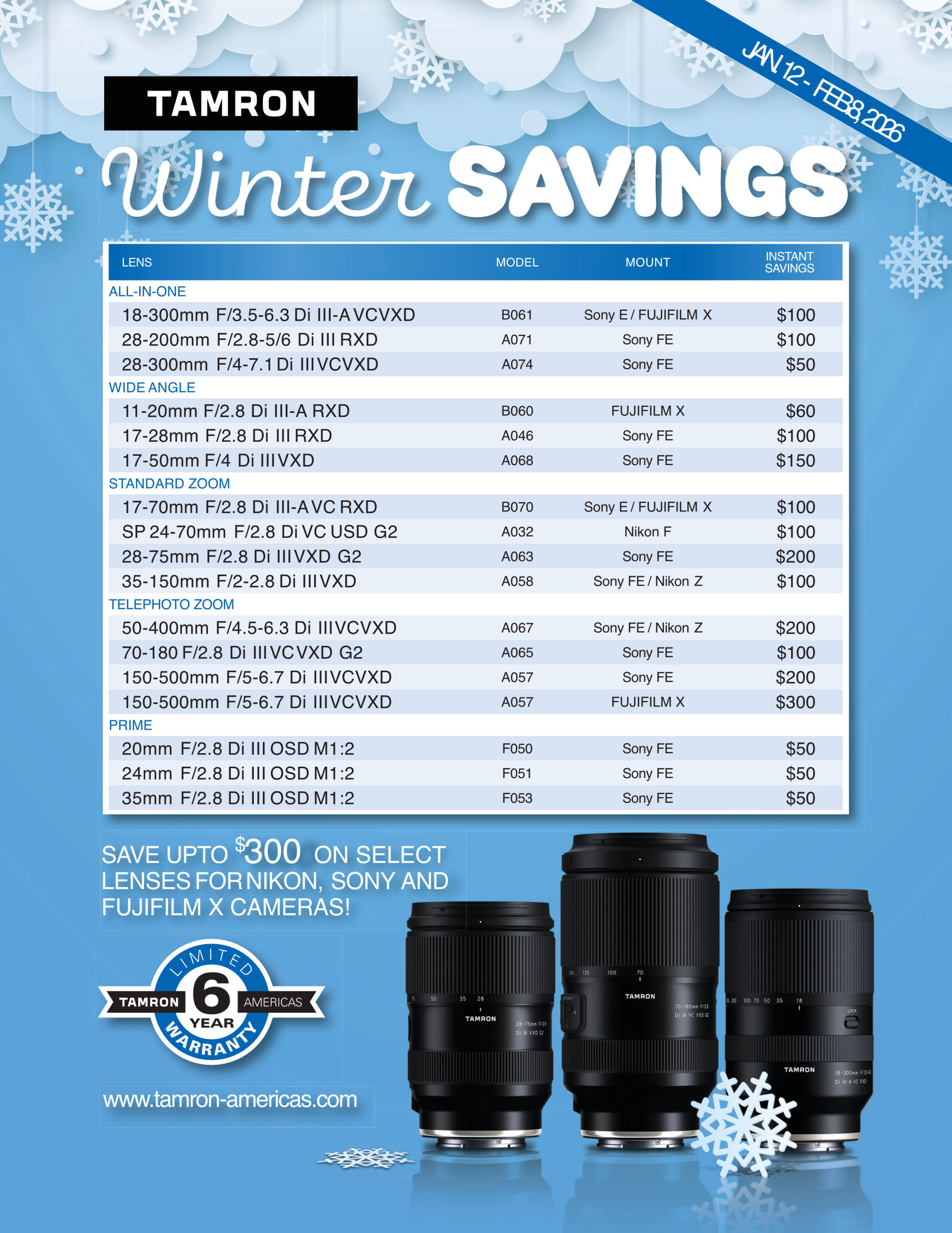Tamron Winter Savings Event at K&R