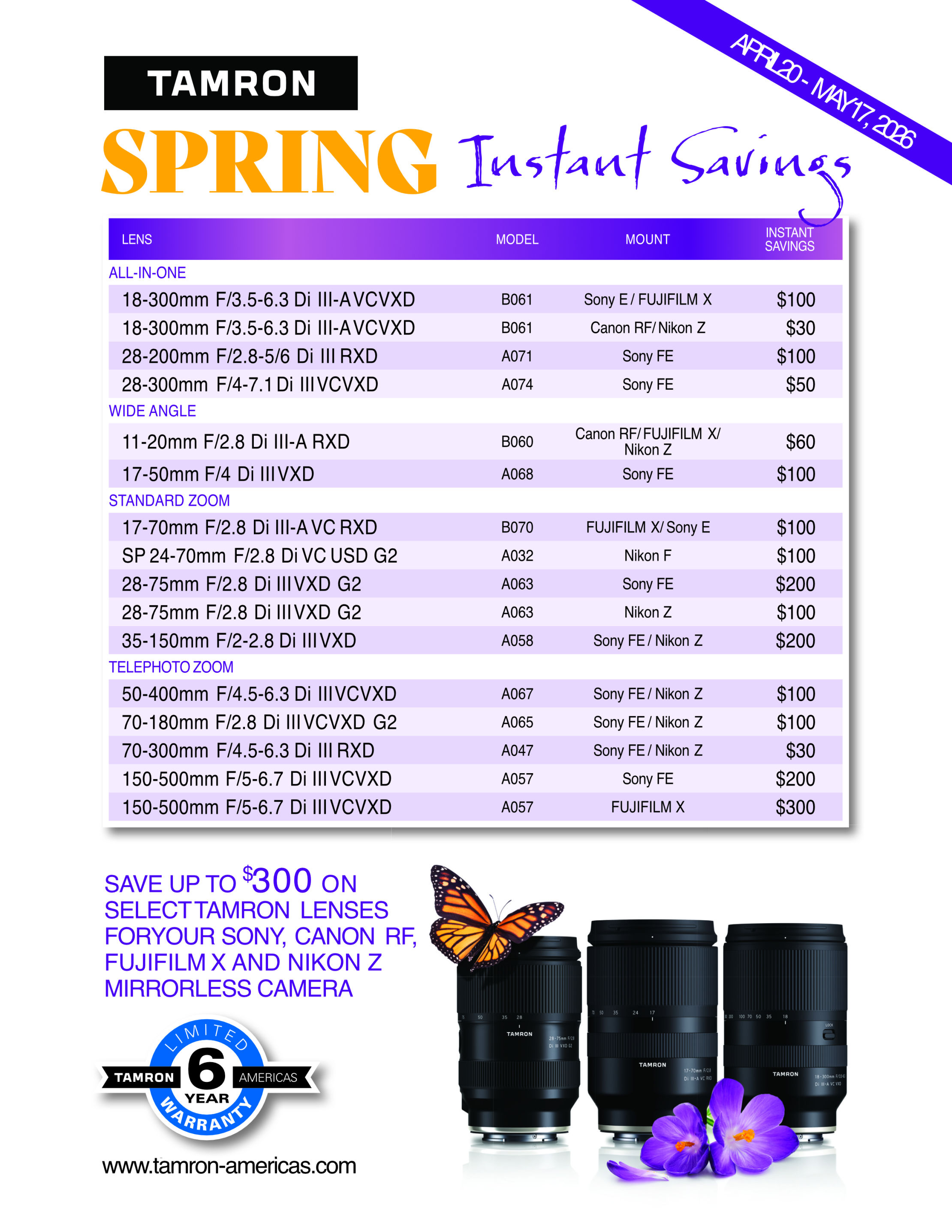 Tamron Spring Savings Event at K&R